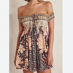 Intimately Free People Bali Mariposa Floral Boho Off Shoulder Tunic Top Sz XS